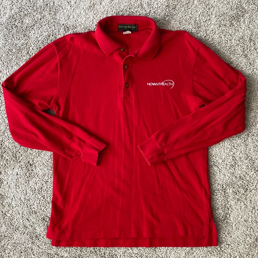 Novant Health red long-sleeve polo shirt
